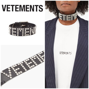 ヴェトモン コピー ネックレス 送料関税無料 [VETEMENTS] Studs logo leather choker