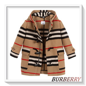 ◆BURBERRY◆バーバリー 偽物 ダウン キッズ ベージュストライプ ウールダッフルコート 大人もOK