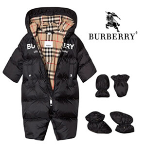 関送無料【BURBERRY】バーバリー ニセモノ ベビー ダウン ロンパース セット ブラック