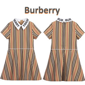 Burberry バーバリー キッズ 14a コピー ティーン ベージュ ストライプ ロゴ ドレス 関税送料込