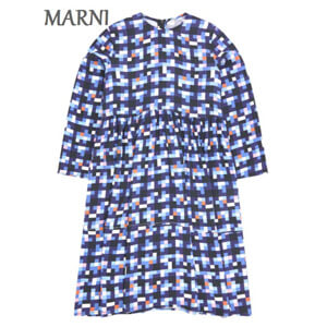 【MARNI】マルニ コピー 子供服 大人も可！backジップ ブルーのグラフィックワンピース