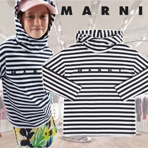 ​大人もOK マルニ 子ども服 偽物 ★MARNI★STRIPES COTTON JERSEY T-SHIRT HOODIE