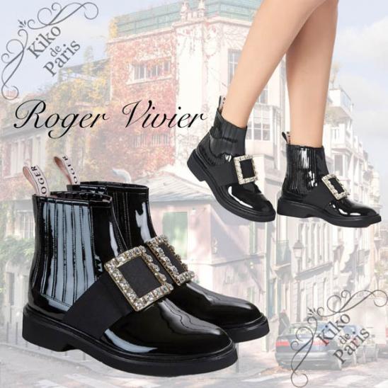 ロジェ ヴィヴィエ サンダル スーパーコピー ♪Roger Vivier♪ Viv Rangers Strass Buckle チェルシーブーツRVW54825210D1PB999