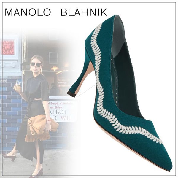 MANOLO BLAHNIK マノロブラニク パンプス コピー 国内未入荷 ダークティール ウール