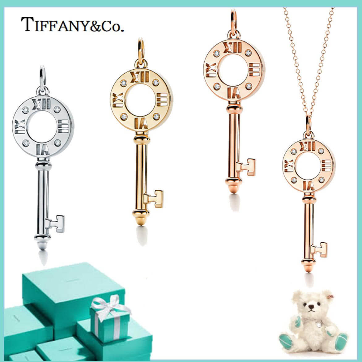 ティファニー ネックレス 偽物 Tiffany&Co アトラス ピアスド キー 18K ダイヤ 3色