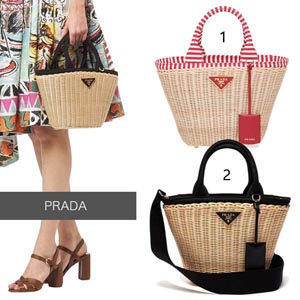 プラダ かごバッグ 偽物 2021春夏 早い者勝ち PRADA ウィッカーxキャンバス カゴバッグ 1BG172VOOY2E28 F0I55