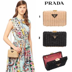 プラダ カゴバッグ コピー☆2021日本未発売新作 PRADA☆ウィッカー*クラッチ&ショルダーかごバッグ＊2色 1BF075_2BZV_F0I55