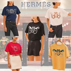 エルメス Tシャツ コピー 日本未入荷21SS 大人女子 コットンTシャツ H1E4615DG9038