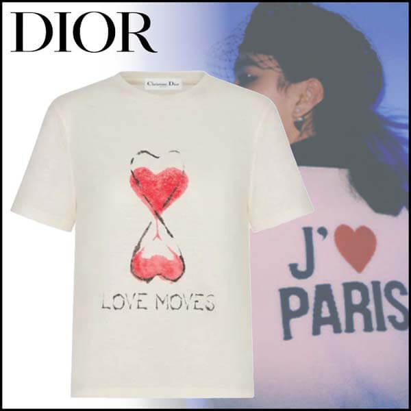 ディオール Tシャツ 偽物 FALL 21 LOVE MOVES プリント リネン混 Tシャツ 143T12A4466_X0200