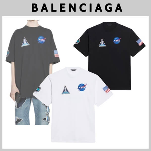 コラボ【バレンシアガ ロゴTシャツ 偽物】× NASA スペース ロゴTシャツ