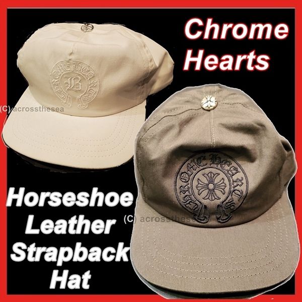 クロムハーツ 帽子 偽物 HorseShoe Leather Strapback Hat Olive Cream