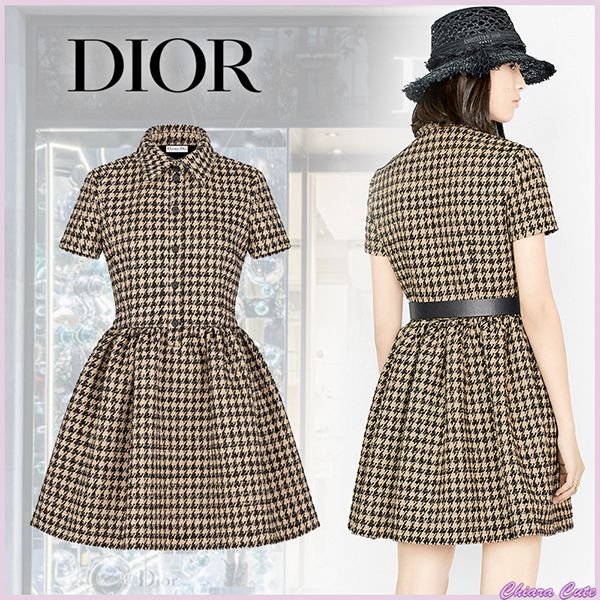 【22SSNEW】ディオール ワンピース コピー women/NATURAL DIOR DAY DRESS 千鳥格子ドレス