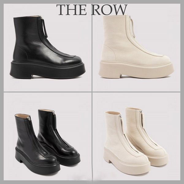 追跡付きで安心届け THE ROW コピー★レザー Zipped アンクルブーツ Black/White