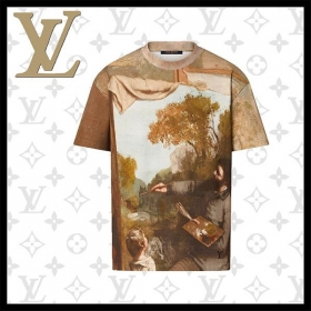 即発ルイヴィトン Tシャツ 偽物 プリントCOURBET 1AAGOL