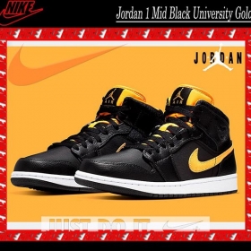 【人気商品】ナイキ Jordan 1 Mid Black University Gold w23061201