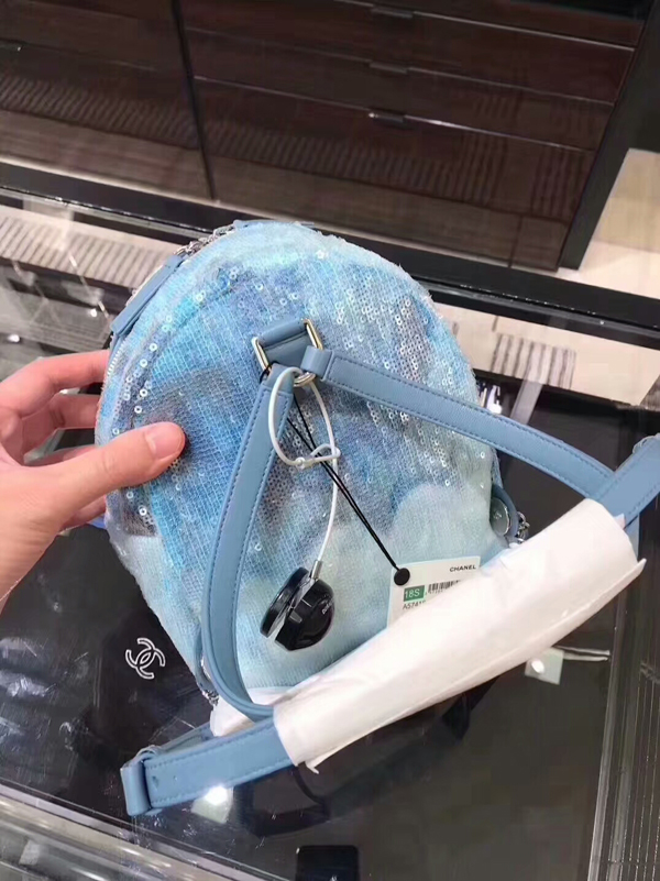 18SS☆シャネルコピー☆スパンコール シルバー金具 バックパック/ブルー A57418 Y83561