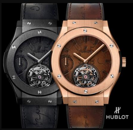 Hublot ウブロスーパーコピー 2018年新作モデル・クラシックフュージョン トゥールビヨン 5デイ パワーリザーブ ベルルッティ スクリット オールブラック Ref.505.CM.0500.VR.BER17