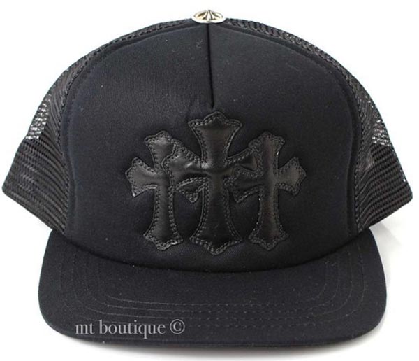 【CHROME HEARTS】クロムハーツ キャップ コーデ 偽物 メンズキャップ 3 Cemetery Cross Black Leather