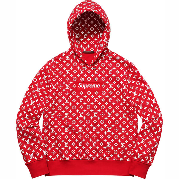 シュプリーム×ルイ・ヴィトンスーパーコピー 2017年限定 Box Logo Hooded Sweatshirtボックスロゴ パーカー スウェット Mサイズ モノグラム 赤