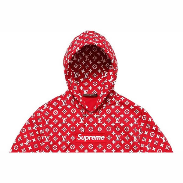 シュプリーム×ルイ・ヴィトンスーパーコピー 2017年限定 Box Logo Hooded Sweatshirtボックスロゴ パーカー スウェット Mサイズ モノグラム 赤