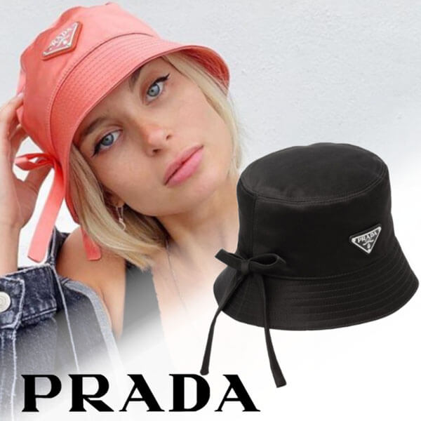 《PRADA プラダ キャップ コピー》＊20AW＊ナイロンシルク サテン ハット リボン 2色 1HC137_049_F0002