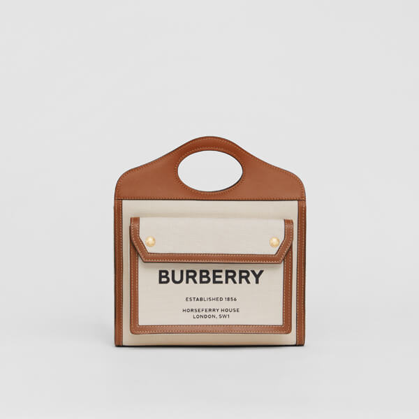 2020SS BURBERRY（バーバリー ポケットバッグ コピー）ミディアム ツートン キャンバス＆レザーバッグ