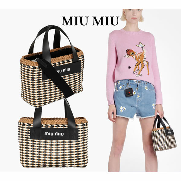 Miu Miu Woven ２Way ミュウミュウ ロゴ トート ハンドバッグ コピー