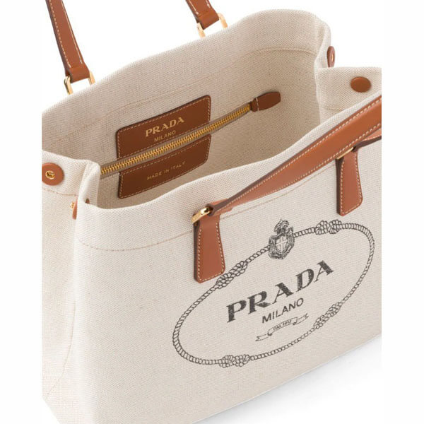 プラダ 偽物 バッグ PRADA CANVAS AND SMOOTH LEATHER SHOPPING BAG 1BG355 F0A5T