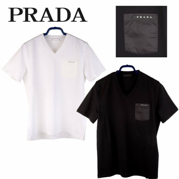 プラダ Tシャツ コピー PRADA■プラダ■ナイロンポケットブラックバッジTシャツ SJN251_COTONE_STRETCH_NERO