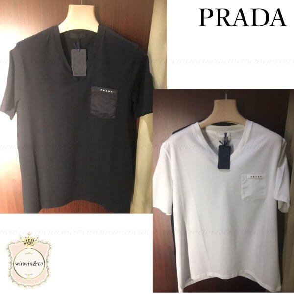 プラダ Tシャツ コピー PRADA■プラダ■ナイロンポケットブラックバッジTシャツ SJN251_COTONE_STRETCH_NERO