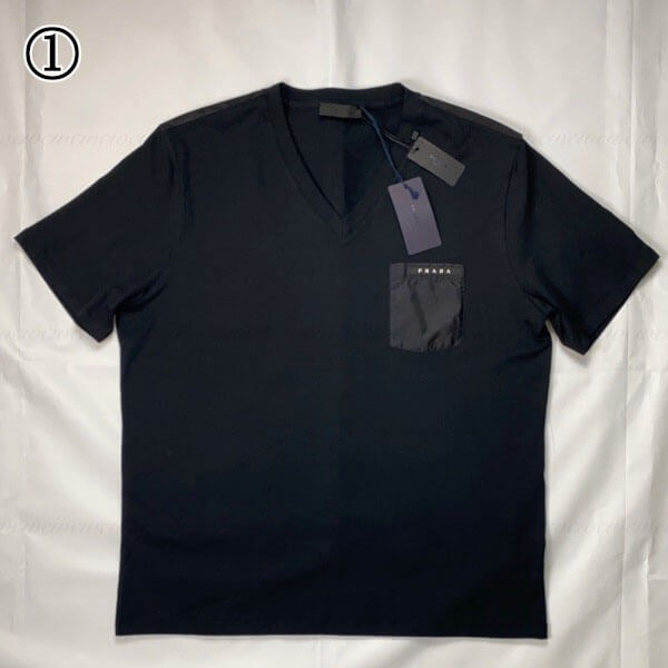 プラダ Tシャツ コピー PRADA■プラダ■ナイロンポケットブラックバッジTシャツ SJN251_COTONE_STRETCH_NERO