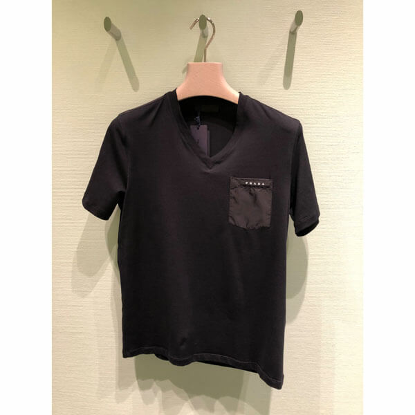 プラダ Tシャツ コピー PRADA■プラダ■ナイロンポケットブラックバッジTシャツ SJN251_COTONE_STRETCH_NERO