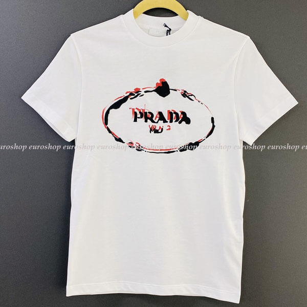 プラダ Tシャツ コピー ★PRADA★刺しゅうロゴ Tシャツ 2カラー♪UJN555