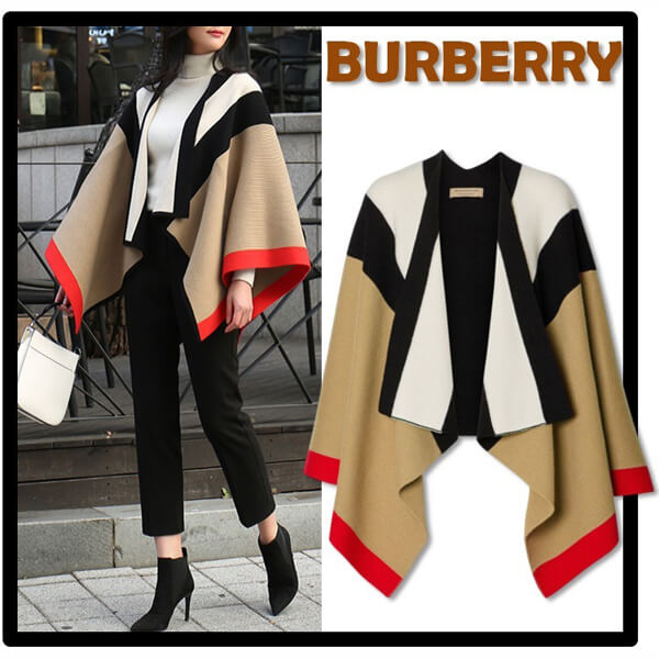 バーバリー ケープ 偽物★BURBERRY★ストライプ ウールカシミア ケープ★