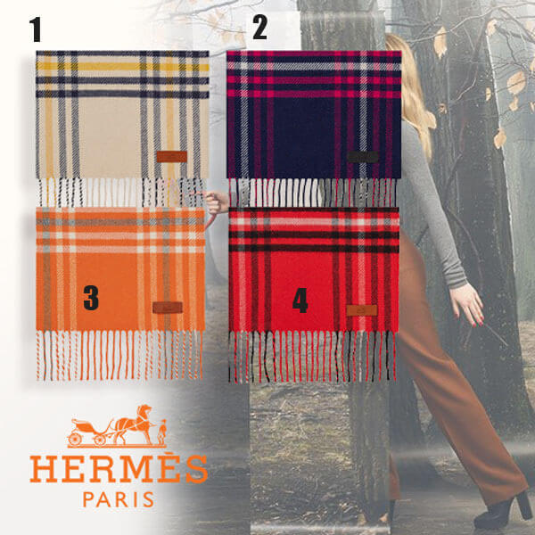 エルメス スカーフ 偽物★エルメス Blanket Check Scarf ★ カシミヤマフラー H259031S