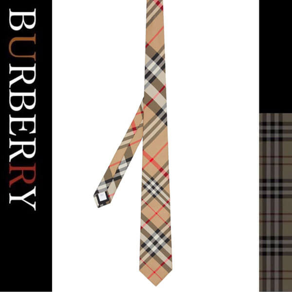 バーバリー ネクタイ コピー【BURBERRY】ベージュ シルク チェックネクタイ