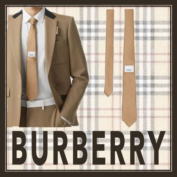 バーバリー ネクタイ 偽物 BURBERRY ロゴラベル付き シルクネクタイ