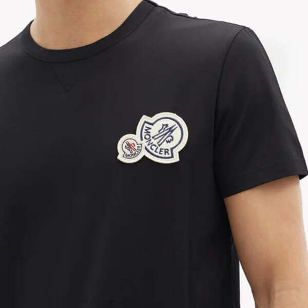 モンクレール 偽物 胸ワッペン★襟元リブ編み MONCLER ダブルパッチ ロゴ Tシャツ 3色