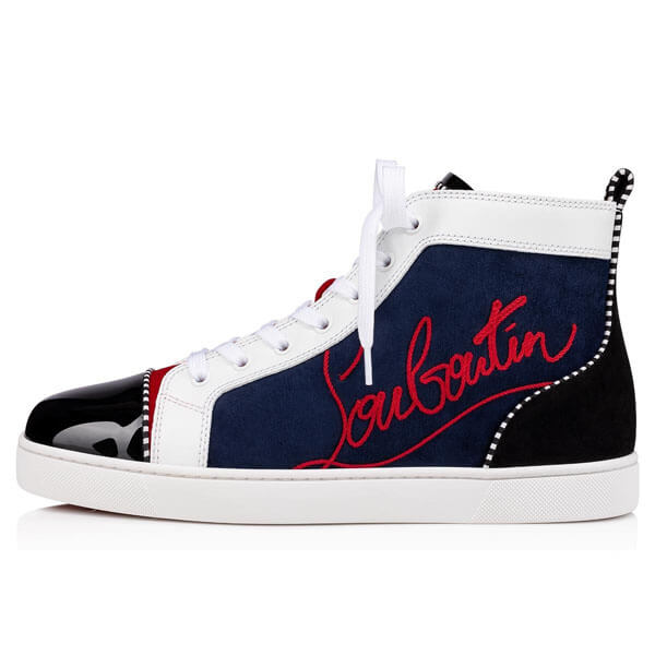 ルブタン スニーカー 偽物 関税込! Christian Louboutin Navy Louis ハイカット スニーカー 1200894CMA3