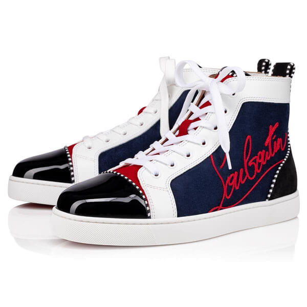 ルブタン スニーカー 偽物 関税込! Christian Louboutin Navy Louis ハイカット スニーカー 1200894CMA3