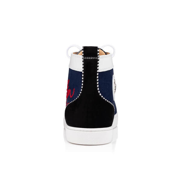 ルブタン スニーカー 偽物 関税込! Christian Louboutin Navy Louis ハイカット スニーカー 1200894CMA3