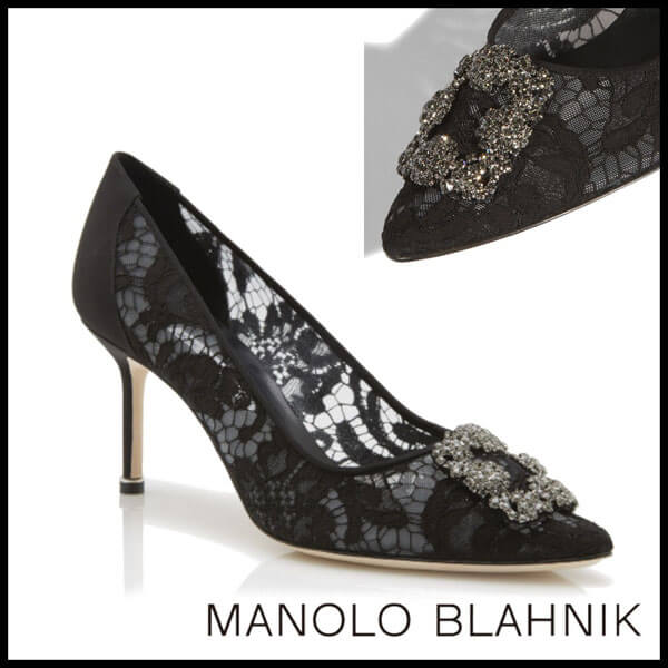 マノロブラニク パンプス コピー MANOLO BLAHNIK★ハンギシレース ジュエルバックル パンプス 7cm