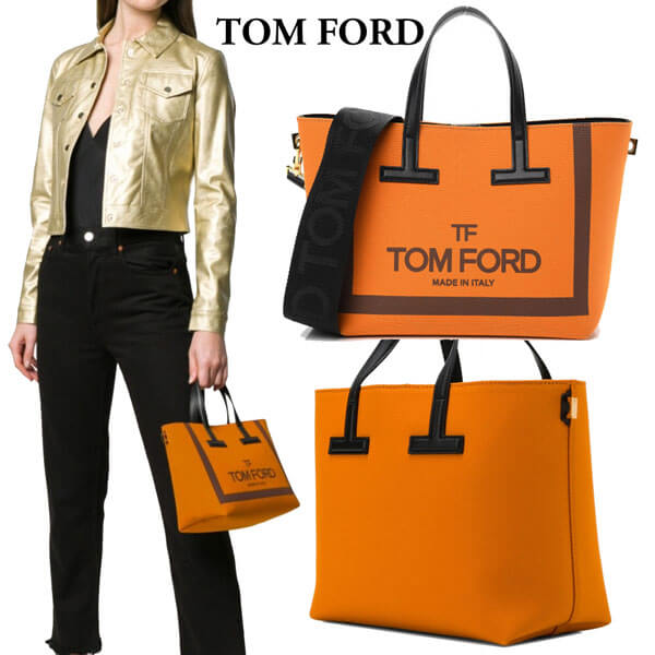 トムフォード トートバッグ 偽物 TOM FORD Canvas T Tote Bag Orange キャンバス トートバッグ