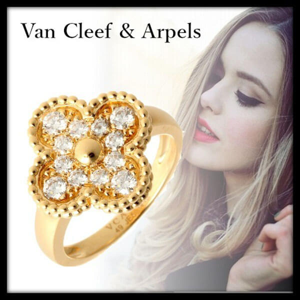 ヴァンクリーフ＆アーペル リング 偽物 Van Cleef&Arpels ヴィンテージアルハンブラ ダイヤモンドリング VCARO26M00