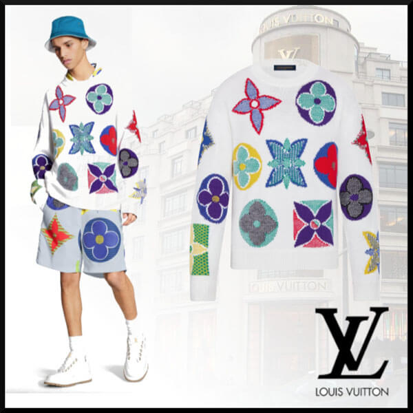 ルイヴィトン ニット 偽物☆20SS LouisVuitton マルチカラーモノグラムクルーネック 1A7XB9