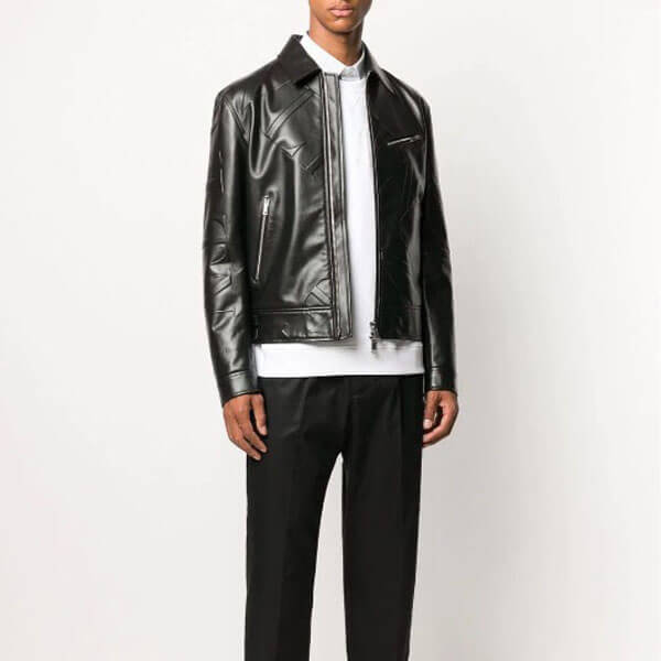 ヴァレンティノ ジャケット 偽物 ヴァレンティノ レザー ジャケット VLTN GRID SMOOTH LEATHER JACKET