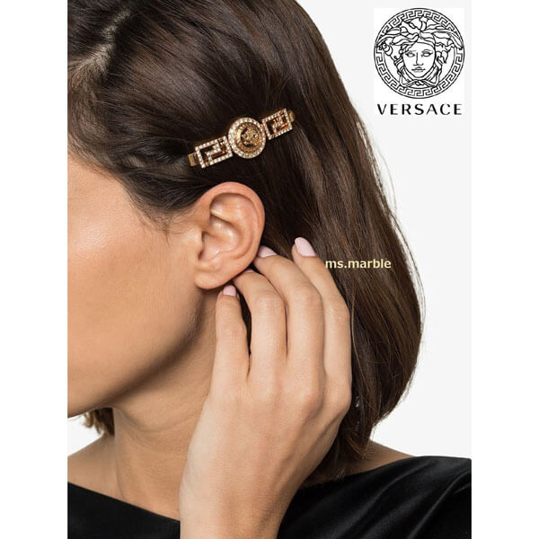 ヴェルサーチ 偽物 VERSACE クリスタル装飾 メデューサ ヘアクリップ