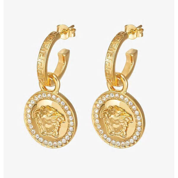 ヴェルサーチ ピアス 偽物☆VERSACE☆メデューサ クリスタル ドロップピアス☆