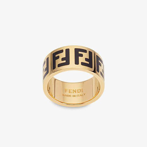 フェンディ ジュエリー コピー フェンディ リング FF Ring ダブルFブラック ゴールドカラーリング