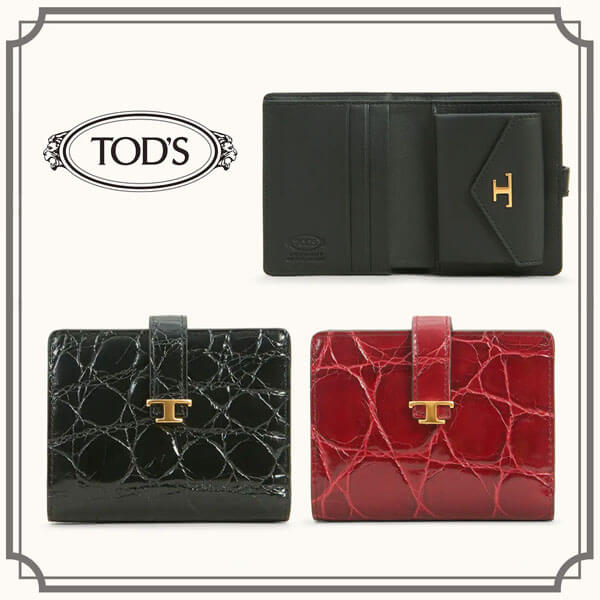 トッズ 財布 偽物TOD'S☆CREDIT CARD HOLDER IN LEATHER 二つ折りミニ財布☆送込